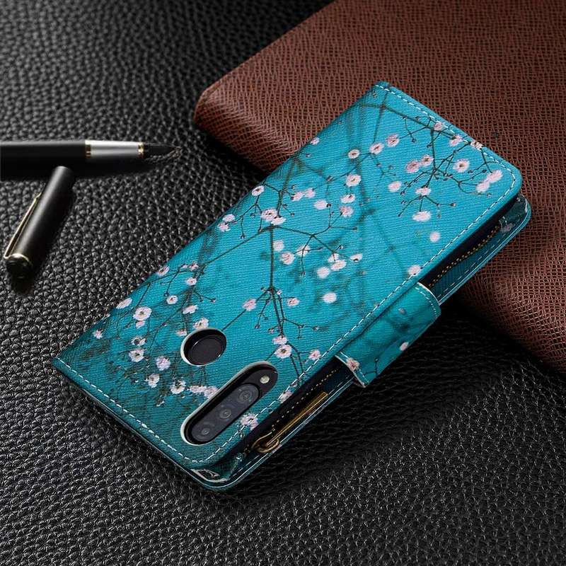 For Huawei P30 Lite Colored Drawing Pattern Zipper Horizontal Flip Leather Case with Holder & Car...