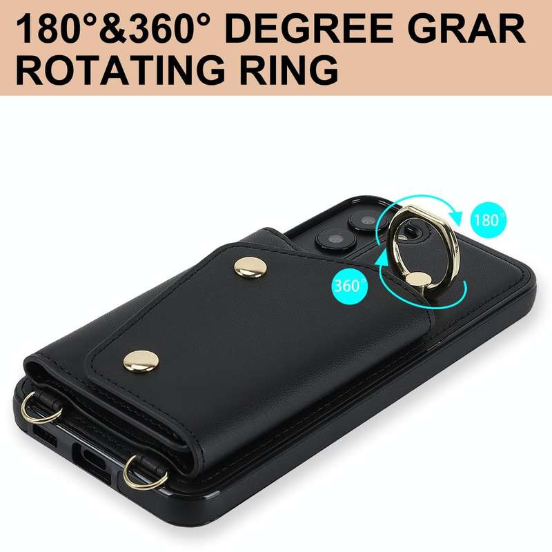 For Samsung Galaxy S22+ 5G Zipper Card Bag Phone Case with Dual Lanyard(Black)