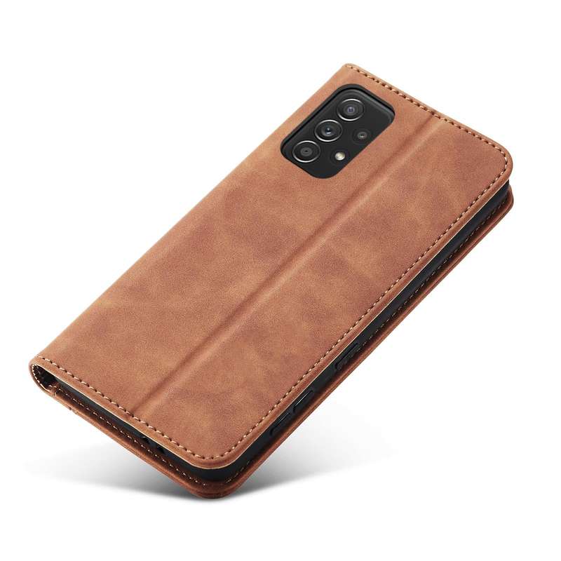 For Samsung Galaxy A52 Skin-feel Calfskin Texture Magnetic Dual-Fold Horizontal Flip Leather Case...