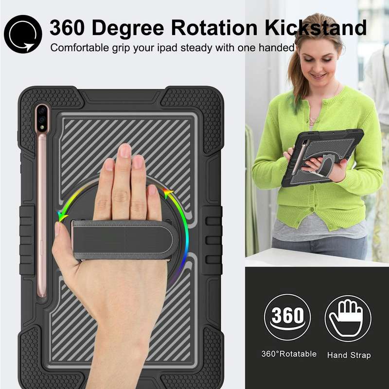 For Samsung Galaxy Tab A7 Lite 360 Degree Rotation Contrast Color Silicone + PC Tablet Case(Black)