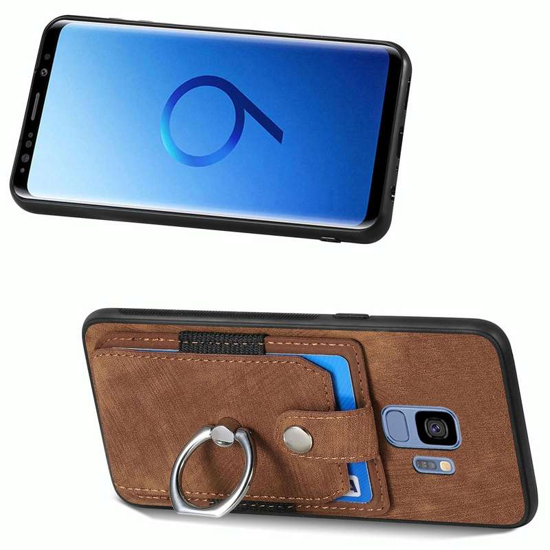 For Samsung Galaxy S9 Retro Skin-feel Ring Card Wallet Phone Case(Brown)