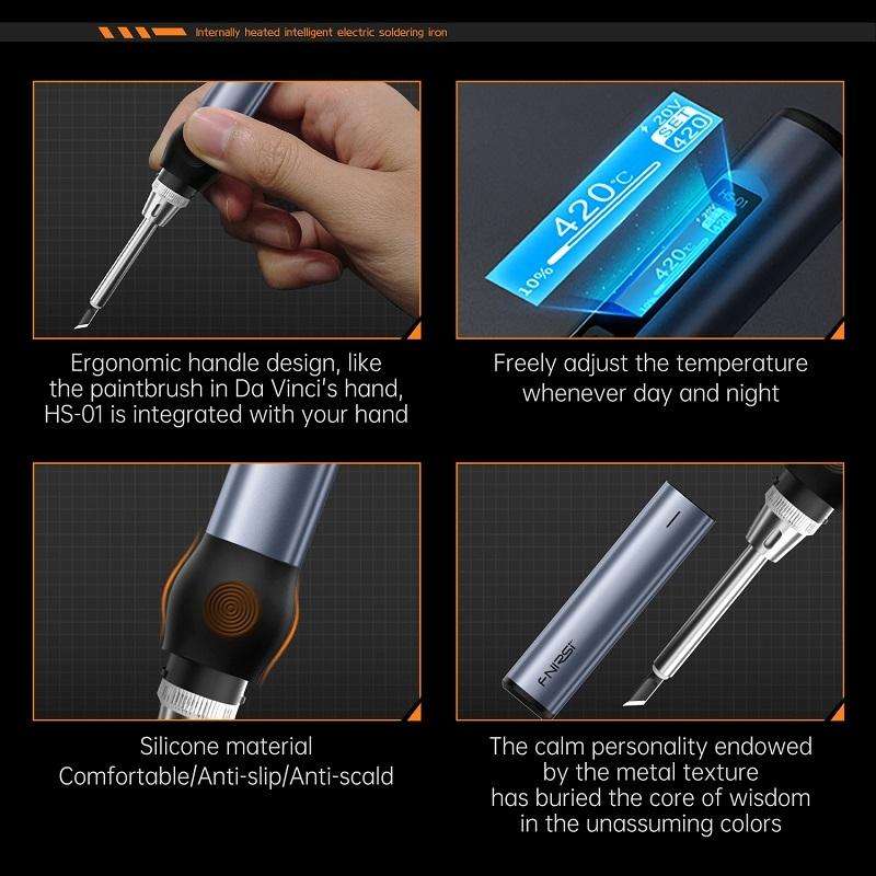 FNIRSI HS-01 Smart Soldering Iron Digital Display Portable Mini Soldering Station(Black BC2)
