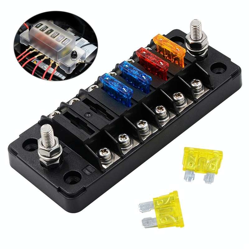 ZH-978A1 FB1901 1 In 6 Out 6 Ways Independent Positive Negative Fuse Box with 12 Fuses for Auto C...