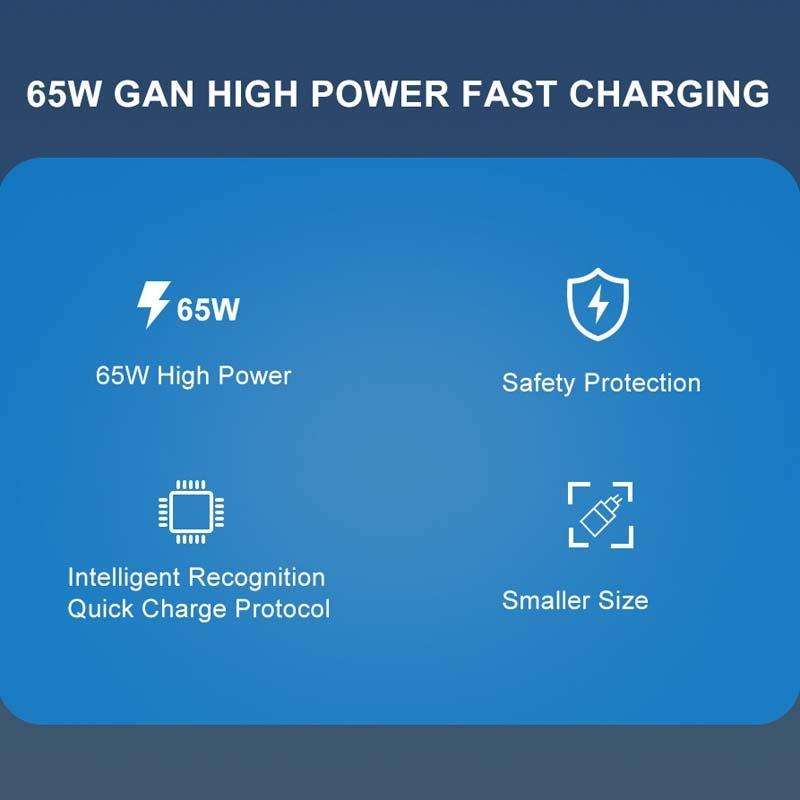 65W GAN PD + QC3.0 Fast Charger Phone Notebook Computer Universal Charging Head, Plug: UK Plug Black