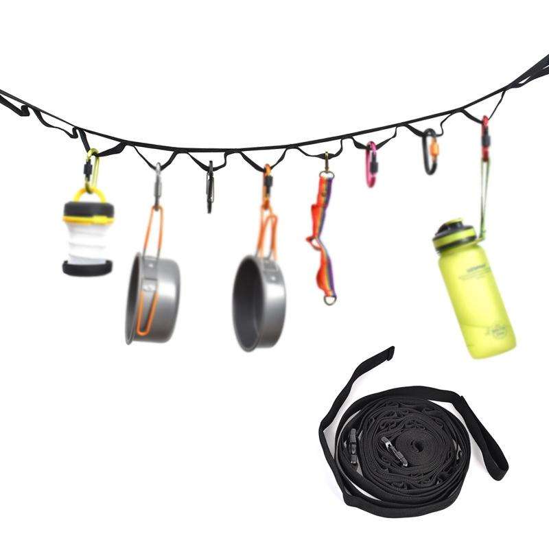 Outdoor Camping Tents Storage Clothesline 19 Ring Wild Camp Straps Lanyard, Length: 4.3m(Black)