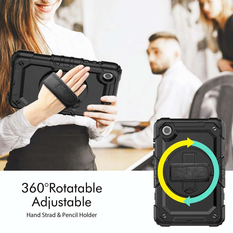 For Lenovo Tab M8 4th Gen Silicone Hybrid PC Tablet Case with Shoulder Strap(Black)