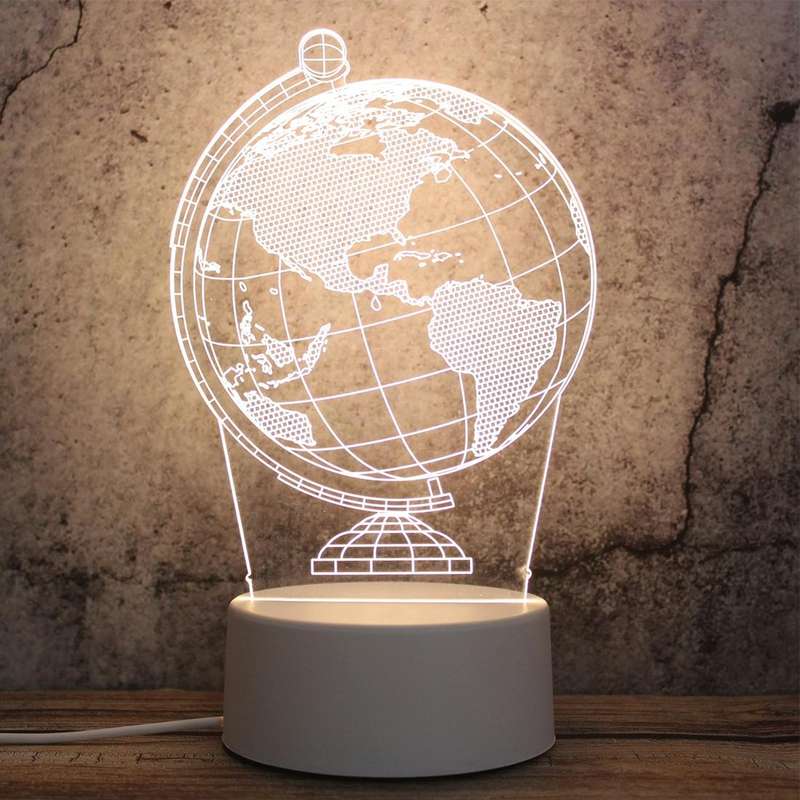 White Base Creative 3D Tricolor LED Decorative Night Light, Plug Version, Shape:Globe(White-Warm-...