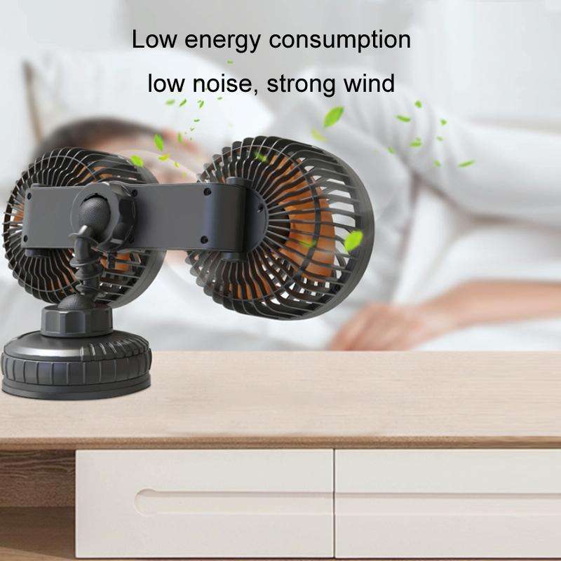 F6026 Large Suction Cup Vehicle-Mounted Double-Head Fan, Model: Cigarette Lighter with USB