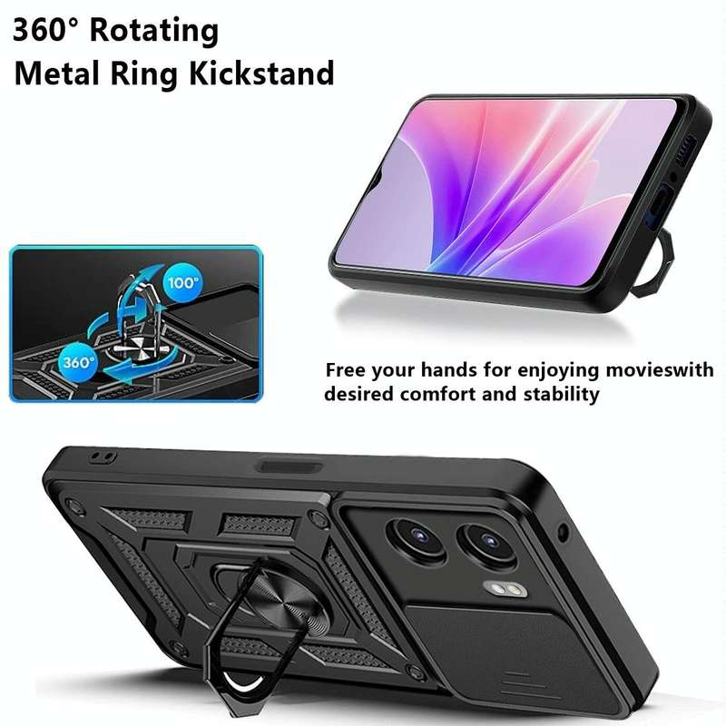 For OPPO A77/A57 Sliding Camera Design TPU + PC Phone Case(Black)