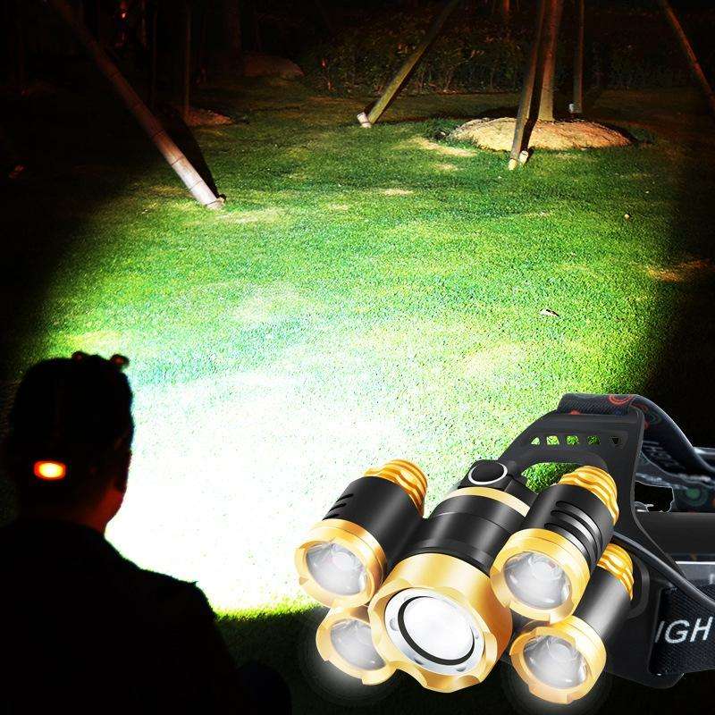 Rechargeable Waterproof Outdoor Headlight Zoom Sensor Light, Colour: Golden Induction (2 Batterie...