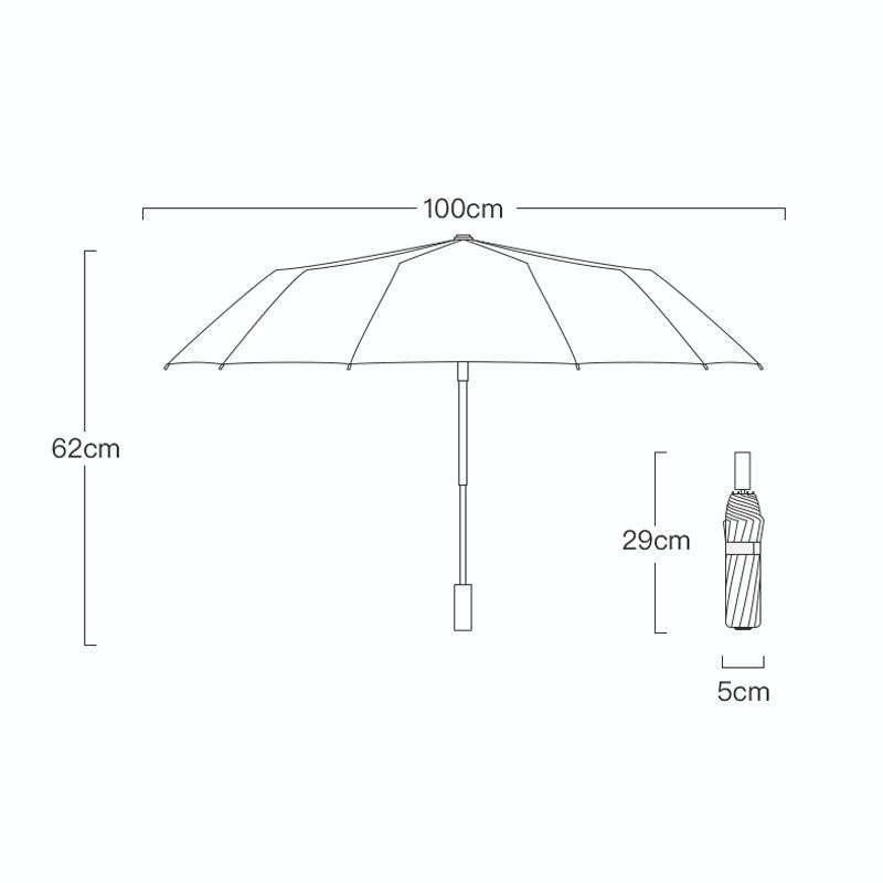 3-fold 16-bone Hand Open Umbrella Retro Wood Handle Black Glue Sunshade Umbrella(Sunset Mountain)