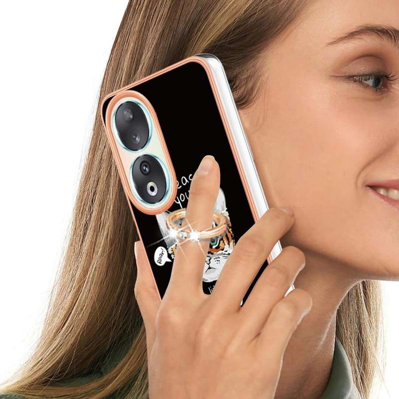 For Honor 90 5G Electroplating Dual-side IMD Phone Case with Ring Holder(Natural Growth)