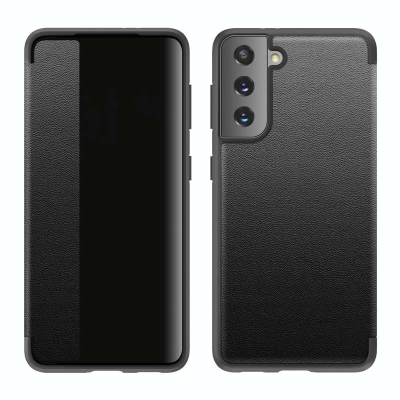 For Samsung Galaxy S21 5G Magnetic Side Window View Shockproof Horizontal Flip Leather Case(Black)
