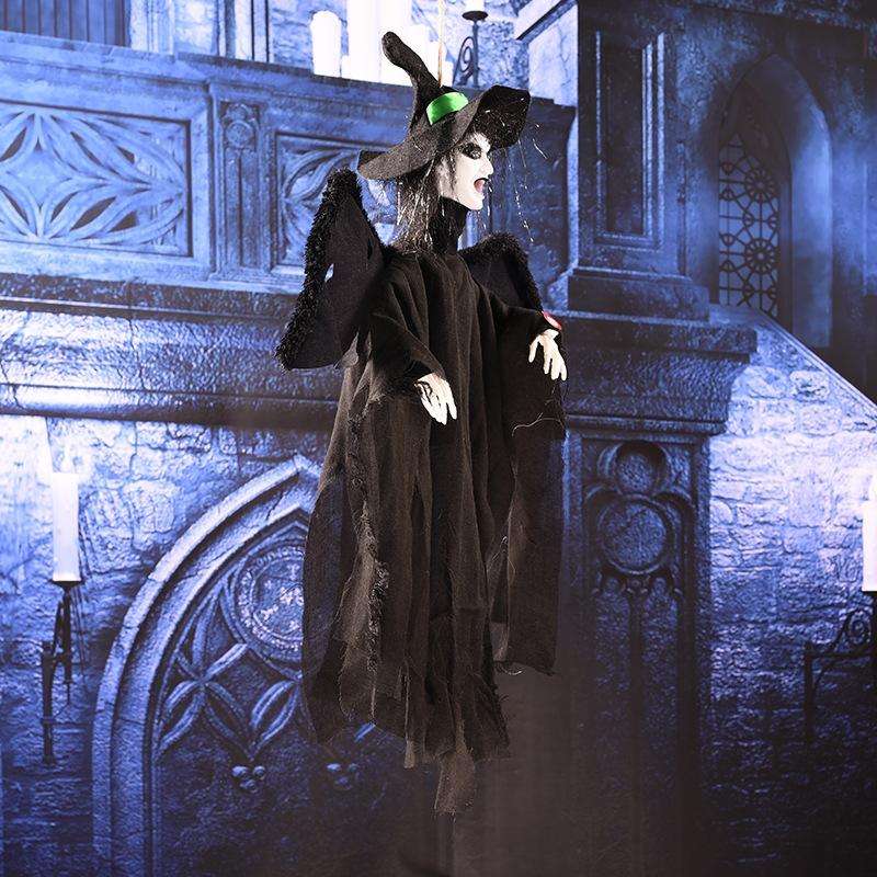 Flying Hanging Ghost Scary Sound and Moving for Halloween Decorations (Black)