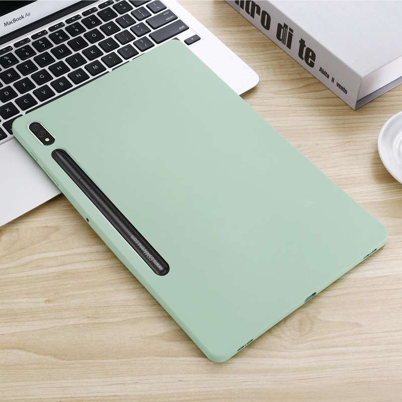 For Samsung Galaxy Tab S8+/Tab S7+/Tab S7 FE Pure Color Liquid Silicone Shockproof Full Coverage ...
