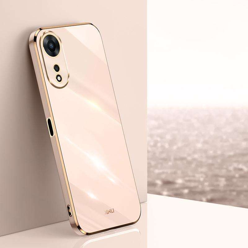 For OPPO A58 5G XINLI Straight 6D Plating Gold Edge TPU Phone Case(Pink)