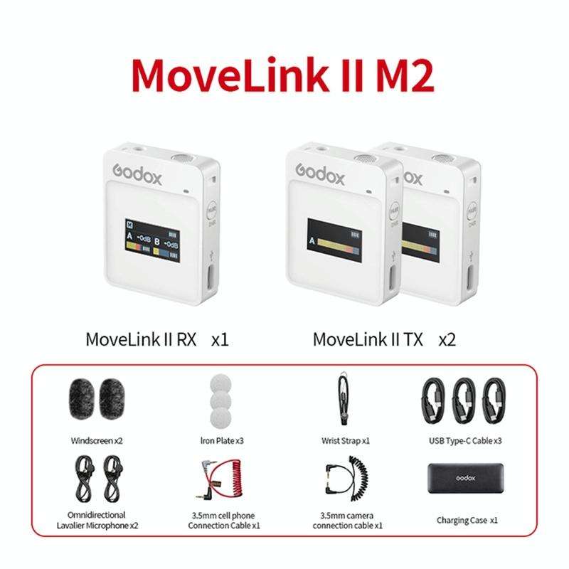 Godox MoveLink II M2 Wireless Lavalier Microphone System with 2 Transmitters and 1 Receiver for D...