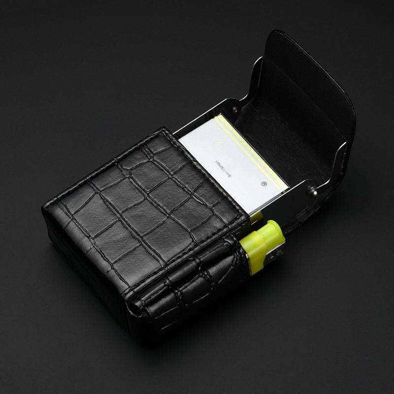 PU Leather Cigarette Case Lighter Case Business Card Case(100 Pattern Black)