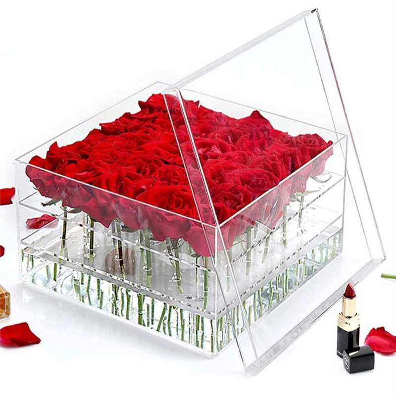Square Transparent Acrylic Gift Box Flower Box, Specification: 25 Holes