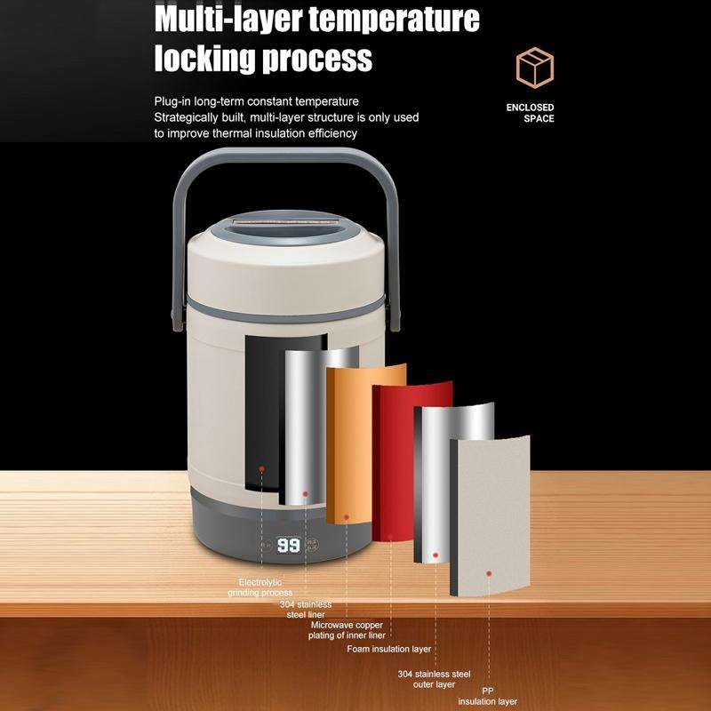 2.0L 304 Food Grade Insulated Lunch Box Electric Thermostat Lunch Bucket, CN Plug, Color: Tempera...