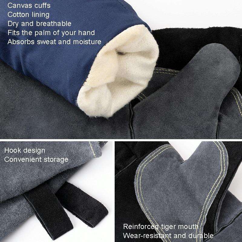 Cowhide BBQ Gloves Thickened Anti-hot Oven Welding Protection Gloves, Specification: A2415 16 inc...