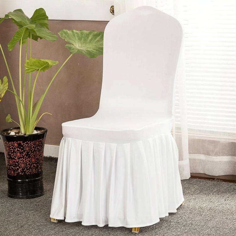 Pleated Skirt Hem Stretch One Piece Chair Cover Hotel Restaurant Wedding Chair Cover(Milk White)