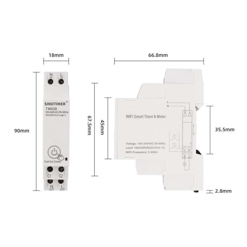 SINOTIMER TM608 Smart WiFi Single-Phase Power Meter Mobile App Home Rail Meter 16A 100-240V