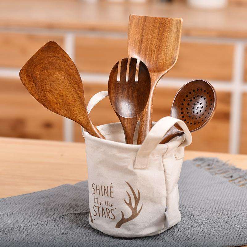 Non-Stick Pot Wood Spoon Teak Scoop Tableware Small Spoon