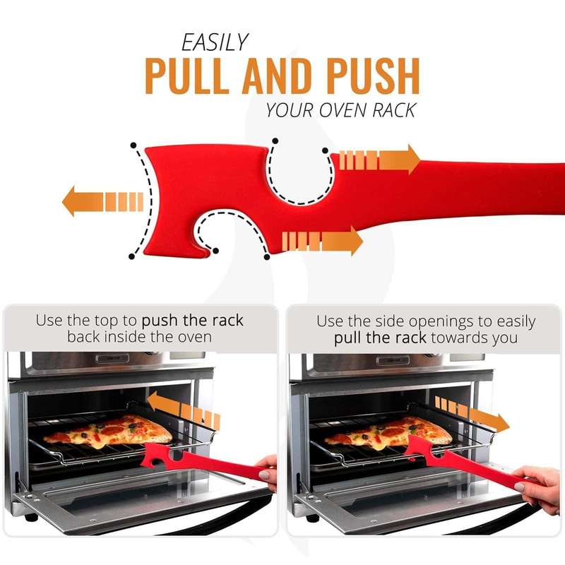 Kitchen Silicone Oven Rack Air Fryer Push Pull Tool with Longer Handle Large 28 x 3.8cm