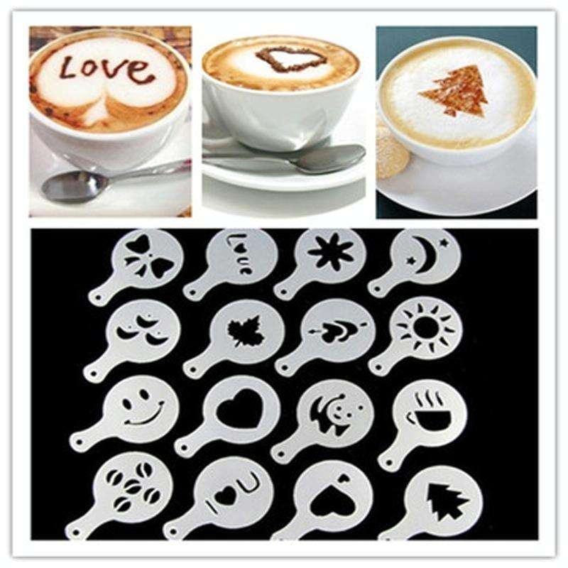 32 PCS Coffee Stencil Filter Coffee Maker Cappuccino Mold Templates Strew Flowers Pad Spray Art B...