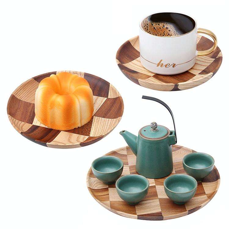 Wooden Tray Dinner Plate Household Fruit Cake Dessert Plate Wooden Dish Round 18cm