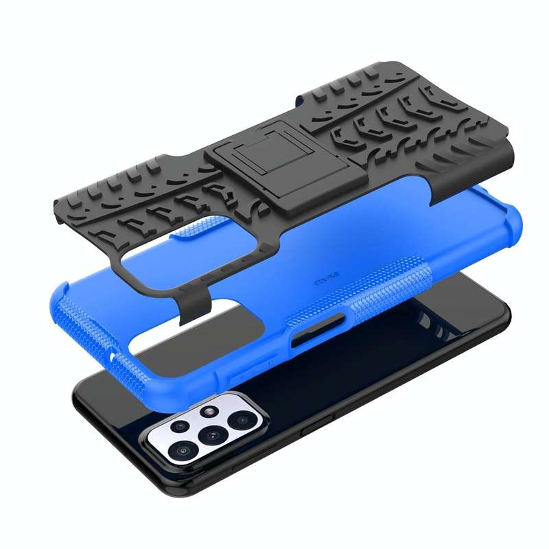 For Samsung Galaxy A23 Tire Texture Shockproof TPU+PC Phone Case with Holder(Blue)