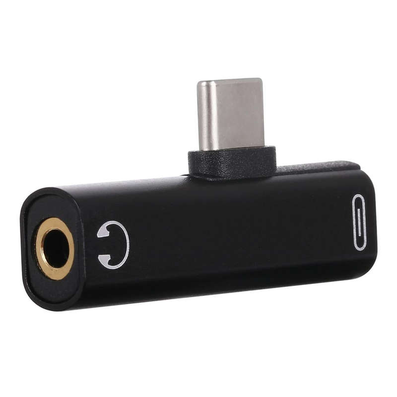 2 in 1 USB-C / Type-C Male to USB-C / Type-C Female 3.5mm Jack Charging Listening Adapter(Black)