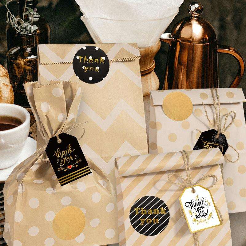 24 In 1 Point Striped Cowhide Paper Bag Retro Thanks Gift Bag Party Bakery Biscuits Candy Bag(Sty...