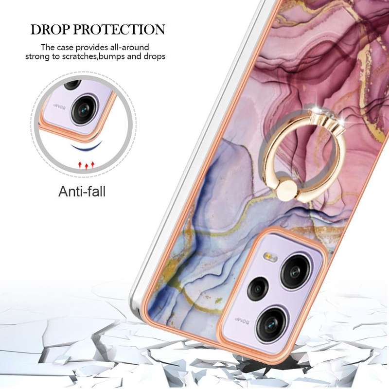For Xiaomi Redmi Note 12 Pro 5G Global Electroplating Marble Dual-side IMD Phone Case with Ring(R...