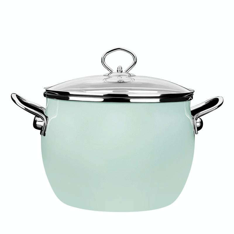Enamel Soup Pot Uncoated Food Supplement Pot For Induction Cooker(Green)