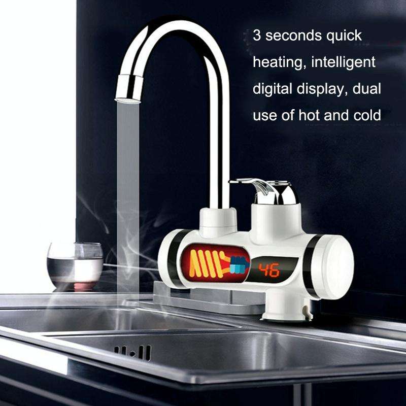 Kitchen Hot and Cold Dual-use Instant Faucets EU Plug, Style: Round Screen Type
