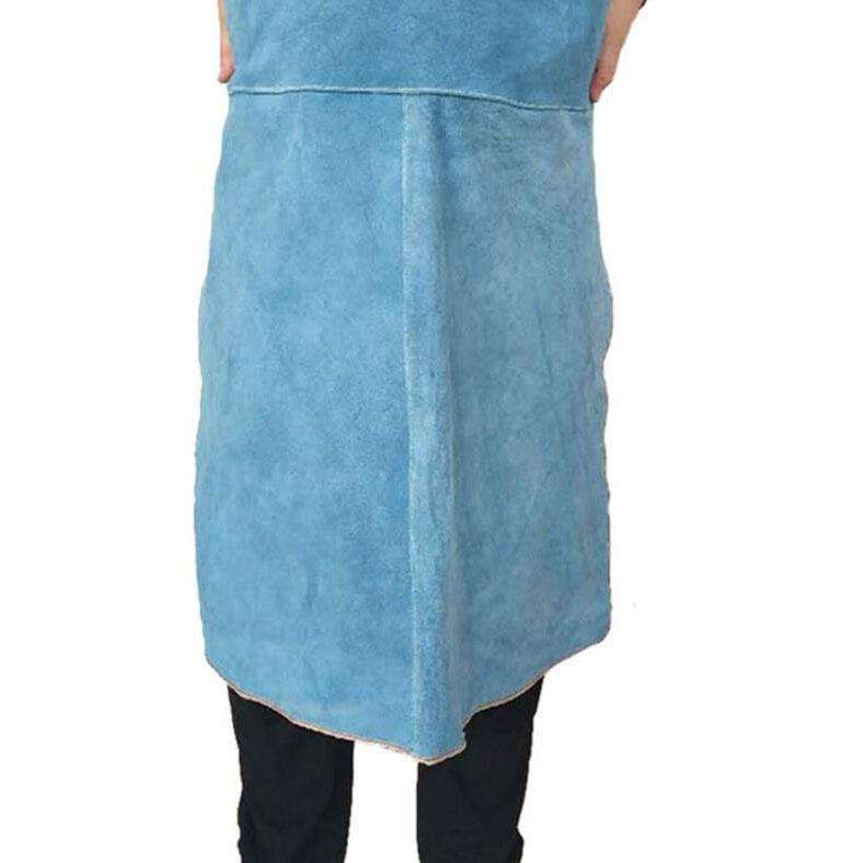 Full Leather Electric Welding Apron High Temperature Fireproof Star Splash Protective Clothing(Blue)