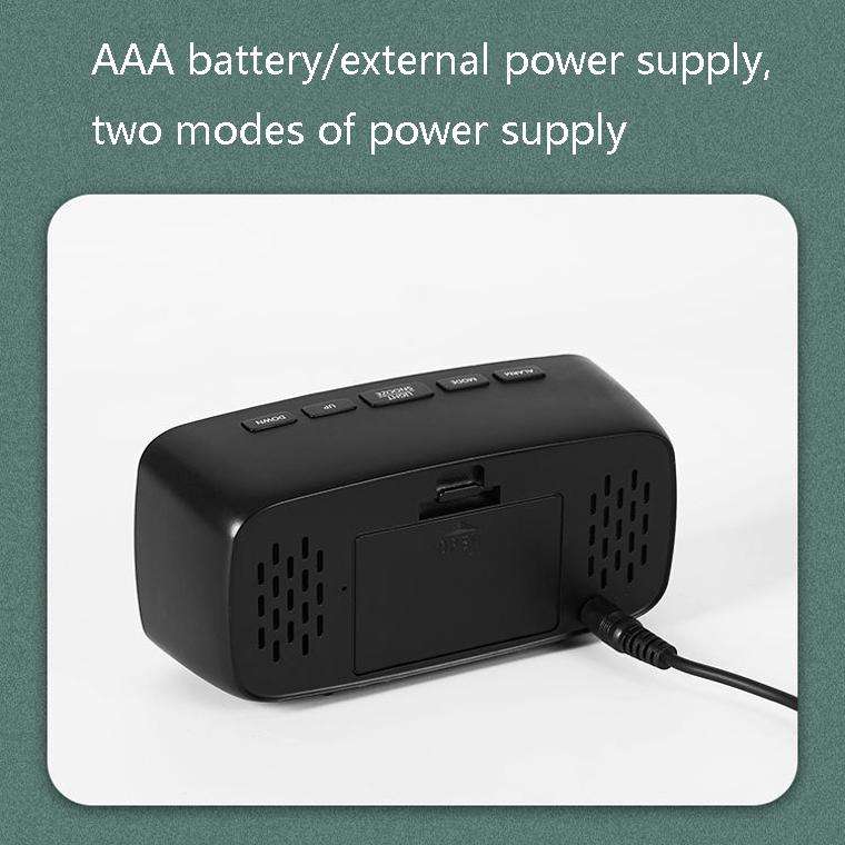 Mirror Bedside Alarm Clock Battery Plug-In Dual-Purpose LED Clock, Colour: Arc-shaped Black Shell...