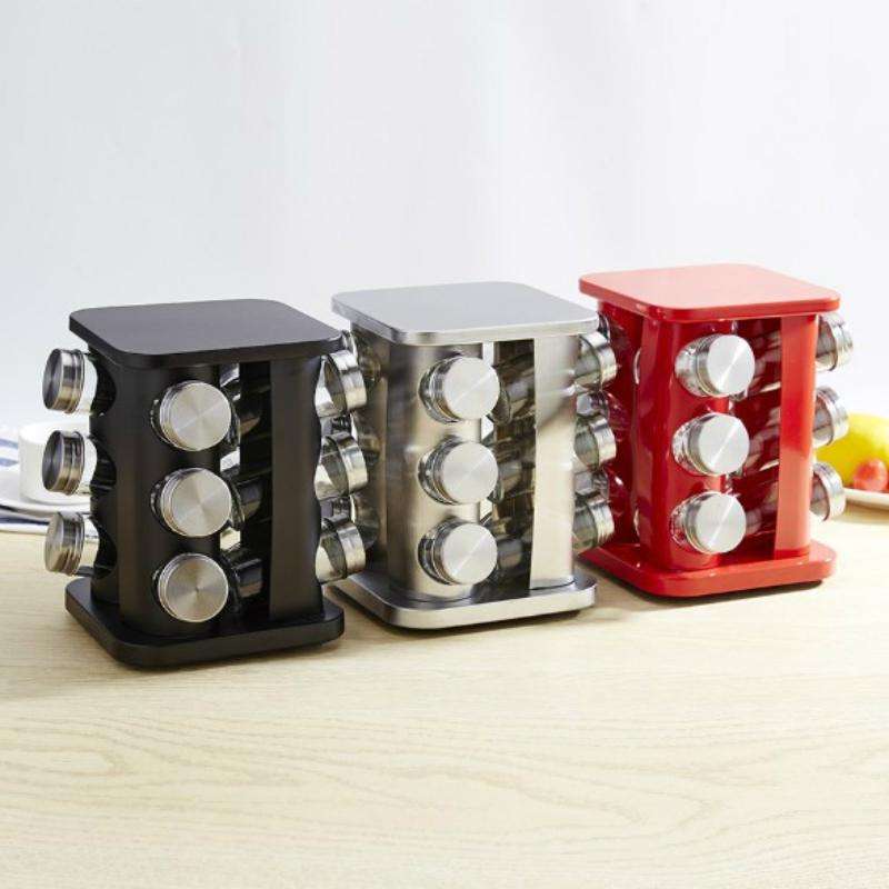 12 in 1 Stainless Steel Canister Set with Turnable Holder(Silver)