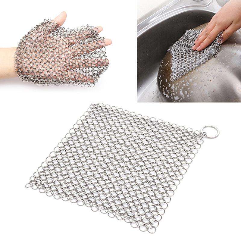 Stainless Steel Square Cast Iron Cleaner Pot Brush Scrubber Home Cookware Kitchen Cleaning Tool, ...