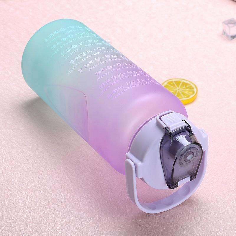 2L Large-Capacity Sports Water Cup Outdoor Drop-Proof Portable Straw Water Bottle(Blue Purple Gra...
