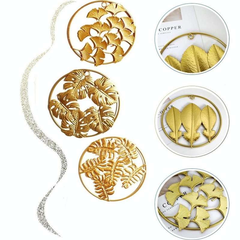Home Living Room Iron Art Wall Hanging Gold Three-Dimensional Leaf Wall Hanging Decorative Painti...