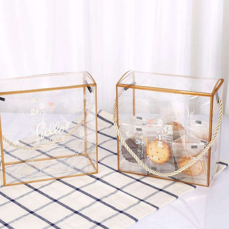 10 PCS Snowflake Pastry Packaging Box Transparent Gift Box(Golden Border Transparent)