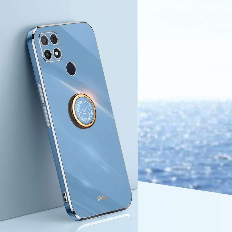 For OPPO A15 XINLI Straight 6D Plating Gold Edge TPU Shockproof Case with Ring Holder(Celestial B...