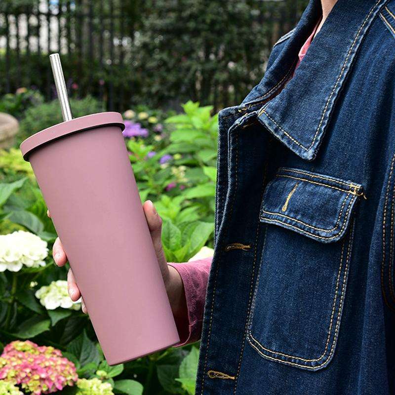 700ml Large Capacity Double Stainless Steel Straw Cup Vacuum Outdoor 304 Insulation Cup Car Water...