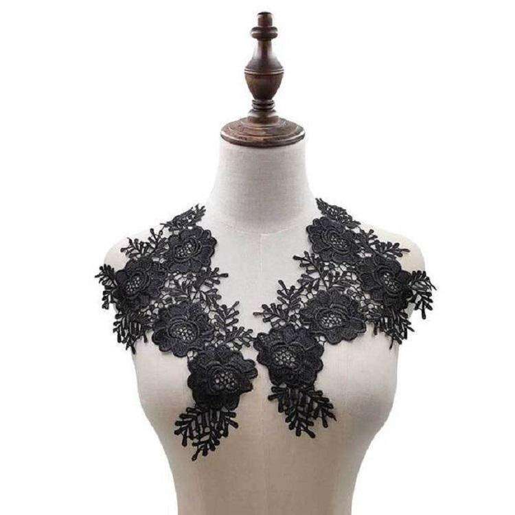 Black 1 Pair Three-dimensional Hollow Flower Embroidery Collar Flower DIY Clothing Accessories, U...