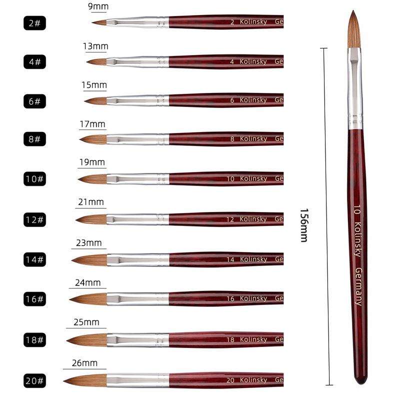 Red Wood Handle Kolinsky Hair Nail Art Brush No. 6