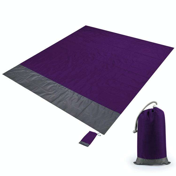 Polyester Waterproof Plaid Cloth Pocket Picnic Mat Outdoor Camping Beach Mat, Size: 2.1 x 2m(Purp...