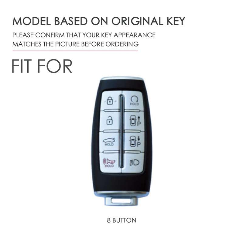 Hallmo Car Cowhide Leather Key Protective Cover Key Case for Hyundai Rohens Genesis 8-button(Black)